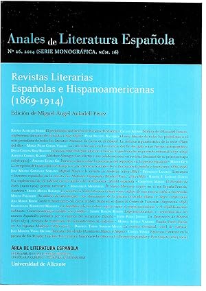 Anales de Literatura Española Nº 26 . Revistas literarias españolas e iberoamericanas (1869-1914)