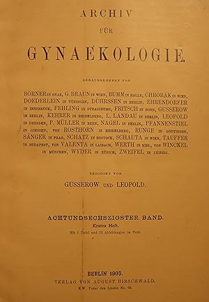 Bild des Verkufers fr Archiv fr Gynkologie. Achtundsechzigster, Erstes Heft zum Verkauf von Simon Hausstetter