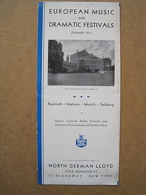 Bild des Verkufers fr European music and dramatic festivals (summer 1931) Bayreuth - Malvbern - Munich - Salzburg. 3 x gefalteter Prospekt, illustriert. zum Verkauf von Antiquariat Schleifer