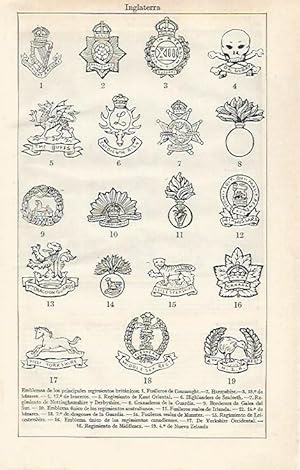 Imagen del vendedor de LAMINA ESPASA 30389: Emblemas de regimientos britanicos a la venta por EL BOLETIN