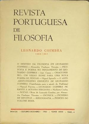 Seller image for REVISTA PORTUGUESA DE FILOSOFIA, TOMO XXXIX, FASC. 4, Out.-Dez., 1983. LEONARDO COIMBRA 1883-1983. for sale by Livraria Castro e Silva