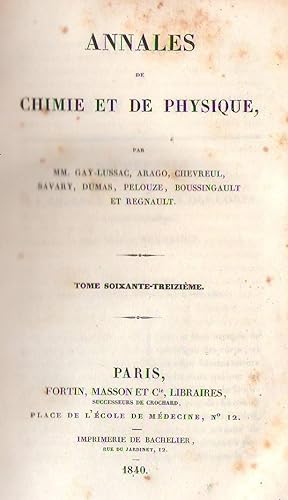 Seller image for Annales de chimie et de physique, 1840 tome 73 (LXXIII) for sale by PRISCA