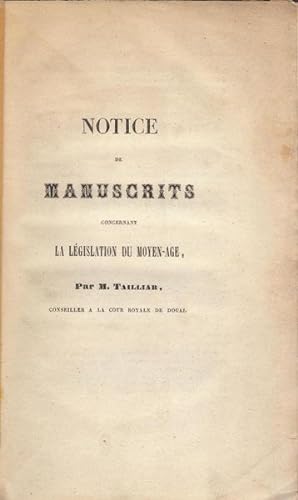 Imagen del vendedor de Notice de manuscrits concernant la lgislation du Moyen-ge a la venta por PRISCA