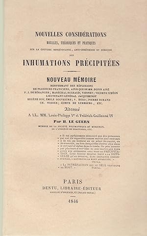 Bild des Verkufers fr Nouvelles Considrations morales, thoriques et pratiques sur la coutume imprvoyante, anti-chrtienne et homicide des inhumations prcipites. Nouverau mmoire renfermant des rflexions de plusieurs praticiens zum Verkauf von PRISCA