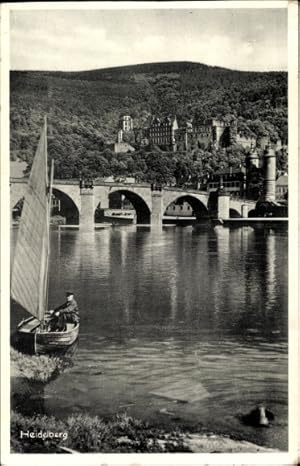 Ansichtskarte / Postkarte Heidelberg am Neckar, Schloss, Brücke, Segelboot