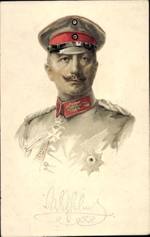 Künstler Ansichtskarte / Postkarte Kaiser Wilhelm II., Portrait, Uniform, Schirmmütze