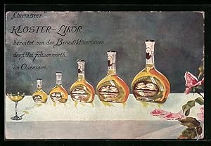 Ansichtskarte Frauenwörth, Reklame Chiemseer Kloster-Likör der Benediktinerinnen-Abtei