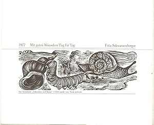 Seller image for Original-Holzschnitt "Schnecken und Raupe" (1932) als Neujahrsgru 1977 vom Originalholzstock neu gedruckt von Fritz Schwarzenberger for sale by Antiquariat Andreas Schwarz