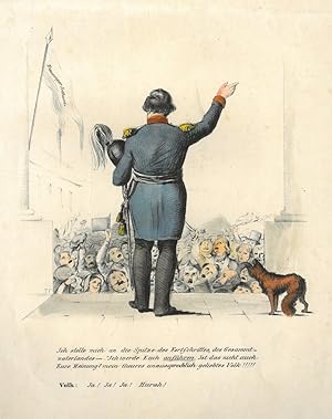 REVOLUTION 1848. - Karikatur. - Berlin. - Friedrich Wilhelm IV. "Ich stelle mich an die Spitze de...