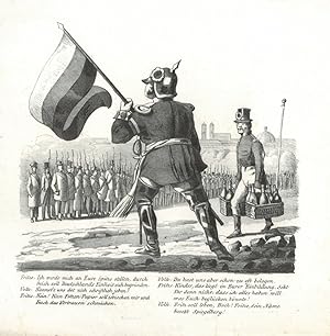 FRIEDRICH WILHELM IV., König von Preußen (1795 - 1861). - Karikatur. König Friedrich Wilhelm steh...
