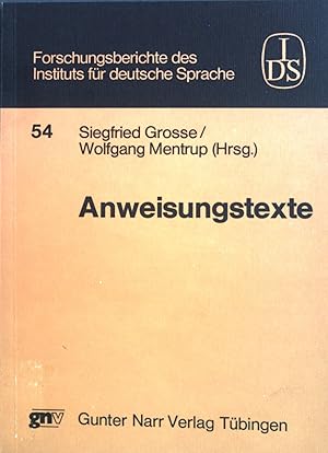 Immagine del venditore per Anweisungstexte. Institut fr Deutsche Sprache: Forschungsberichte ; Bd. 54 venduto da books4less (Versandantiquariat Petra Gros GmbH & Co. KG)