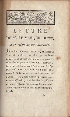 Image du vendeur pour Lettre de M. le Marquis de ***  un mdecin de province mis en vente par PRISCA