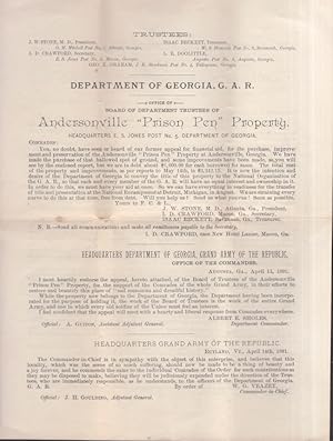 Bild des Verkufers fr Department of Georgia, G. A. R. Office of Board of Trustees of Andersonville "Prison Pen" Property 1891 Advertising Flyer zum Verkauf von Americana Books, ABAA