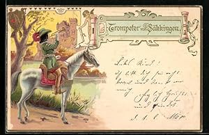 Bild des Verkufers fr Prge-Lithographie Skkingen, Trompeter zu Pferde vor der Burg zum Verkauf von Bartko-Reher