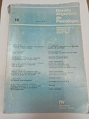 Imagen del vendedor de Revista Argentina de Psicologia a la venta por Libros nicos