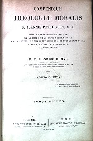 Imagen del vendedor de Compendium Theologiae Moralis./ Tomus Primus. a la venta por books4less (Versandantiquariat Petra Gros GmbH & Co. KG)