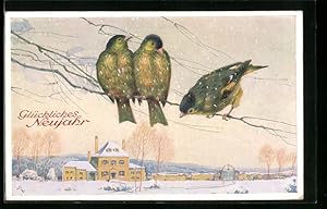 Imagen del vendedor de Ansichtskarte Singvgel auf Zweigen vor einem Haus, Neujahrsgruss a la venta por Bartko-Reher