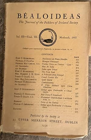 Bealoideas; The Journal of The Folklore of Ireland Society; Iml.III-Uimh. III ; Meiheamh 1932