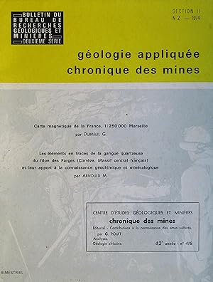 Bild des Verkufers fr BULLETIN du BUREAU de RECHERCHES GOLOGIQUES et MINIRES Deuxime Srie Section II N 2 - 1974 Gologie applique, chronique des mines zum Verkauf von Bouquinerie L'Ivre Livre