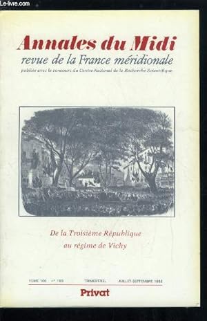 Image du vendeur pour Annales du midi tome 100 n 183 - Les parlementaires de la Dordogne sous la Troisime Rpublique par Bernard Lachaise, Les juges de paix de l'Aquitaine mridionale (Landes, Basses Pyrnes, Hautes Pyrnes) de 1870 a 1914 par Jean Paul Jourdan mis en vente par Le-Livre