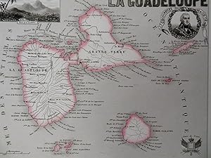 Guadeloupe Caribbean Island French Colony 1850 Dyonnet decorative map