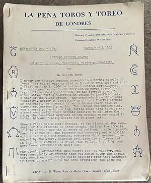 La Peña Toros Y Toreo de Londres Newsletters (50 copies) 1960-1965