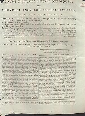 Imagen del vendedor de Cours d'tudes encyclopdiques ou Nouvelle encyclopdie lmentaire . rd. sur un plan neuf . a la venta por PRISCA