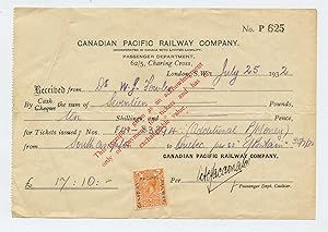 Canadian Pacific Railway ticket receipt