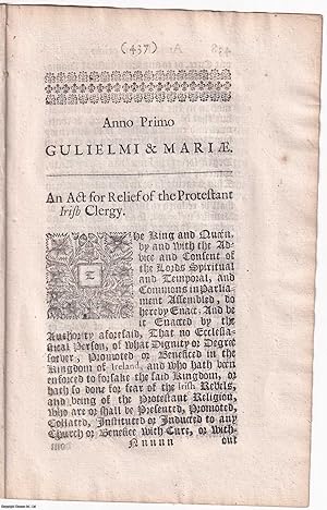1688. An Act for Relief of the Protestant Irish Clergy.