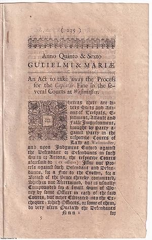 1694 Capiatur Fine Ac An Act to take away the Process for the Capiatur Fine in the several Courts...