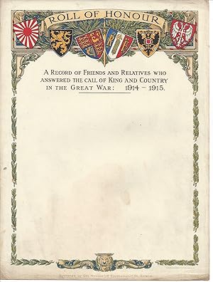 Image du vendeur pour [World War One.] Handbill with ornate coloured decorative border, headed  ROLL OF HONOUR , intended for  A Record of Friends and Relatives who answered the call of King and Country in the Great War: 1914-1915.  mis en vente par Richard M. Ford Ltd