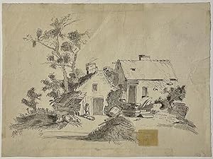 [Antique drawing, pen and wash, ca. 1800] A farm and some trees, ca. 1800, 1 p.