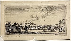 [Antique print, Della Bella, ca. 1650] Advancing cannons on plain [Optrekkende kanonnen op vlakte...