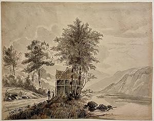 [Antique drawing, watercolour] Landscape in the mountains (berglandschap), 19th century, 1 p.