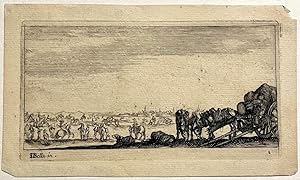 Antique print, etching | Harnessed, grazing horses [Uitgespannen, grazende paarden], published ca...