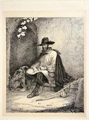 [Antique print, etching] Resting traveller (rustende reiziger), published 1853, 1 p.