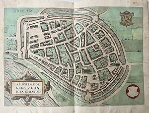 [Antique city view, Arnhem, 1609] Arnhemivm, Gelriae in Ripa Rheni Opp (Arnhem), published 1609, ...