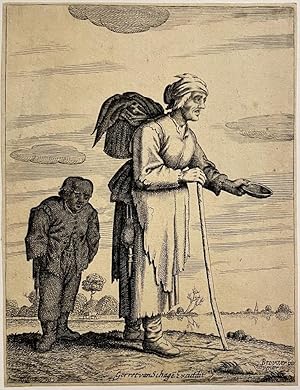 Antique print I Standing female beggar (staande bedelaarster), ca. 1680, 1 p.