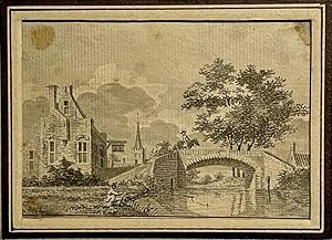 [Antique drawing, watercolour] View on a bridge beside a village (Gezicht op een brug bij een dor...