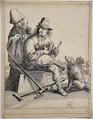 Antique print I Two beggars and a dog (2 bedelaars en een hond), published 1634, 1 p.