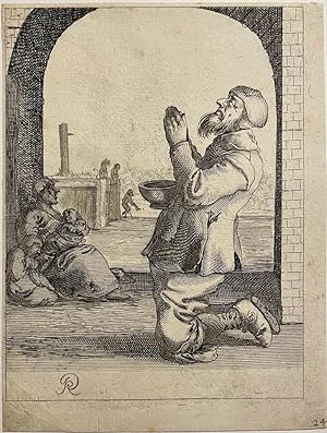 Antique print I Praying beggar I Biddende bedelaar I Pieter Quast published ca. 1634, 1 p.