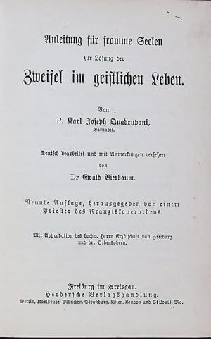 Bild des Verkufers fr Anleitung fr fromme Seelen zur Lsung der Zweifel im geistlichen Leben. zum Verkauf von Antiquariat Bookfarm