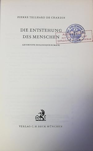 Seller image for Die Entstehung des Menschen. for sale by Antiquariat Bookfarm