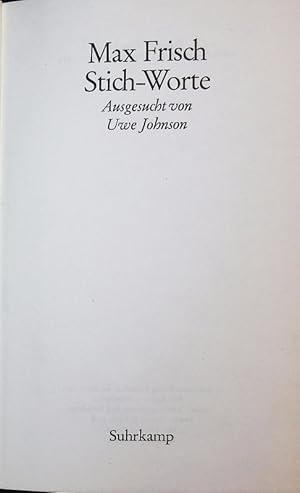 Imagen del vendedor de Stich-Worte. a la venta por Antiquariat Bookfarm