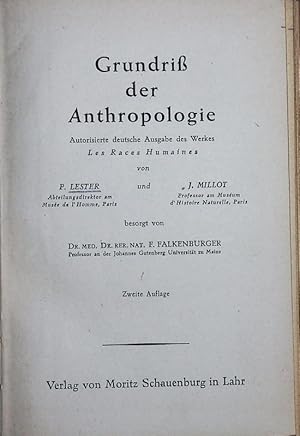 Seller image for Grundri der Anthropologie. Autorisierte deutsche Ausgabe des Werkes "Les Races Humaines". for sale by Antiquariat Bookfarm