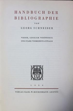 Image du vendeur pour Handbuch der Bibliographie. mis en vente par Antiquariat Bookfarm