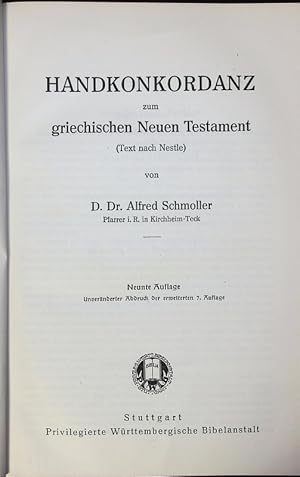 Seller image for Handkonkordanz zum griechischen Neuen Testament (Text nach Nestle). for sale by Antiquariat Bookfarm