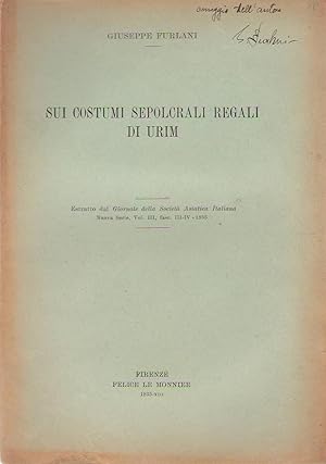 Imagen del vendedor de Sui costumi sepolcrali regali di Urim. COPY INSCRIBED a la venta por PRISCA