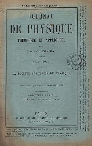 Seller image for Journal de Physique thorique et applique - Cinquime Srie - Tome III for sale by PRISCA