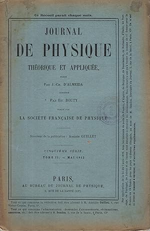 Image du vendeur pour Journal de Physique thorique et applique. - Cinquime Srie - Tome II - Mai 1912 mis en vente par PRISCA